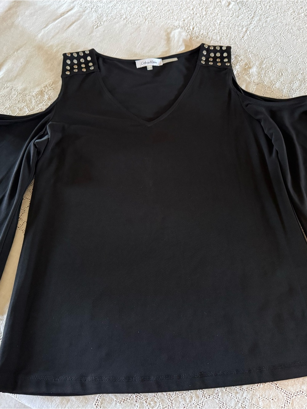 Calvin Klein Black Cold Shoulder Top with Studs